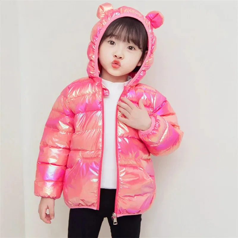 1-5 Years Old Boys Girls Lightweight Down Jacket Children's Autumn Winter Fashion Smooth Colorful Fabric Cotton Coat Top Clothes