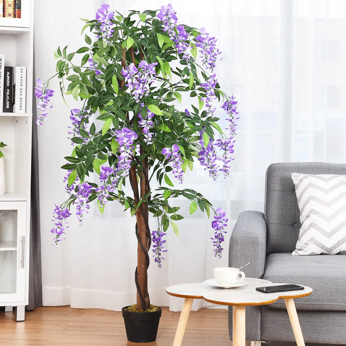 150CM Ficus Artificial Tree Fake Wisteria Tree with 3 Natural Trunks