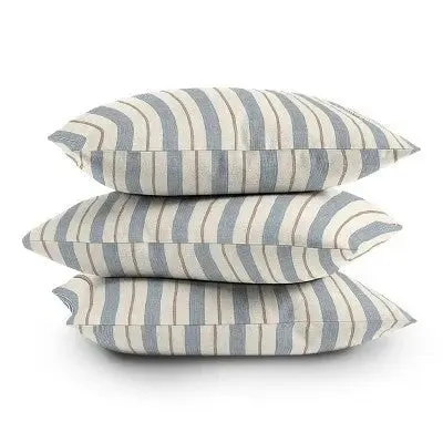 16" x 16" Little Arrow Design Co. Ivy Stripes Outdoor Throw Pillow Cream/Blue - Deny Designs