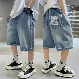 2425 Summer Boys Denim Shorts Youth Jeans Fashion Children's Denim Capris Blue shorts