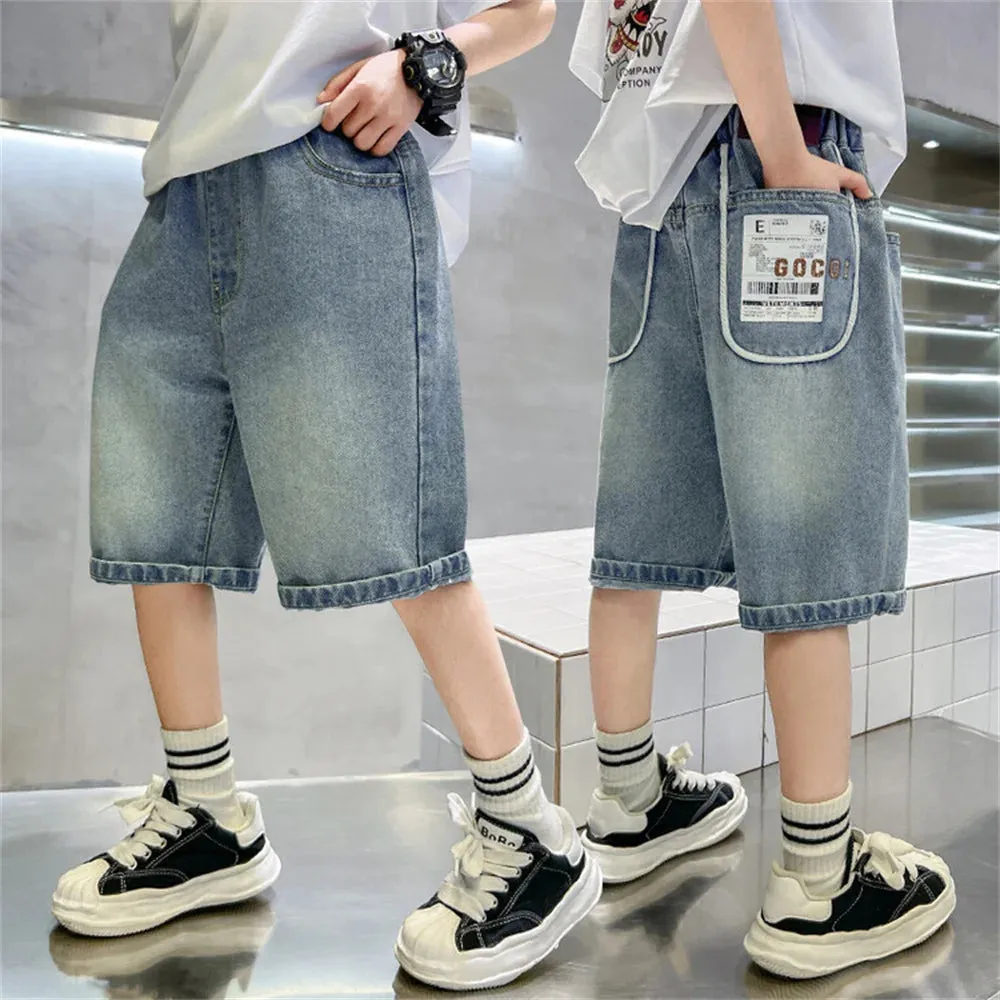 2425 Summer Boys Denim Shorts Youth Jeans Fashion Children's Denim Capris Blue shorts