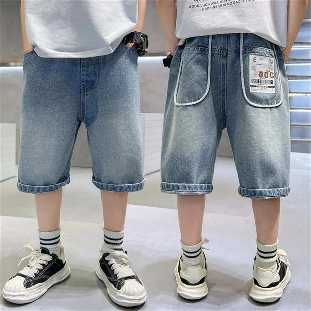 2425 Summer Boys Denim Shorts Youth Jeans Fashion Children's Denim Capris Blue shorts