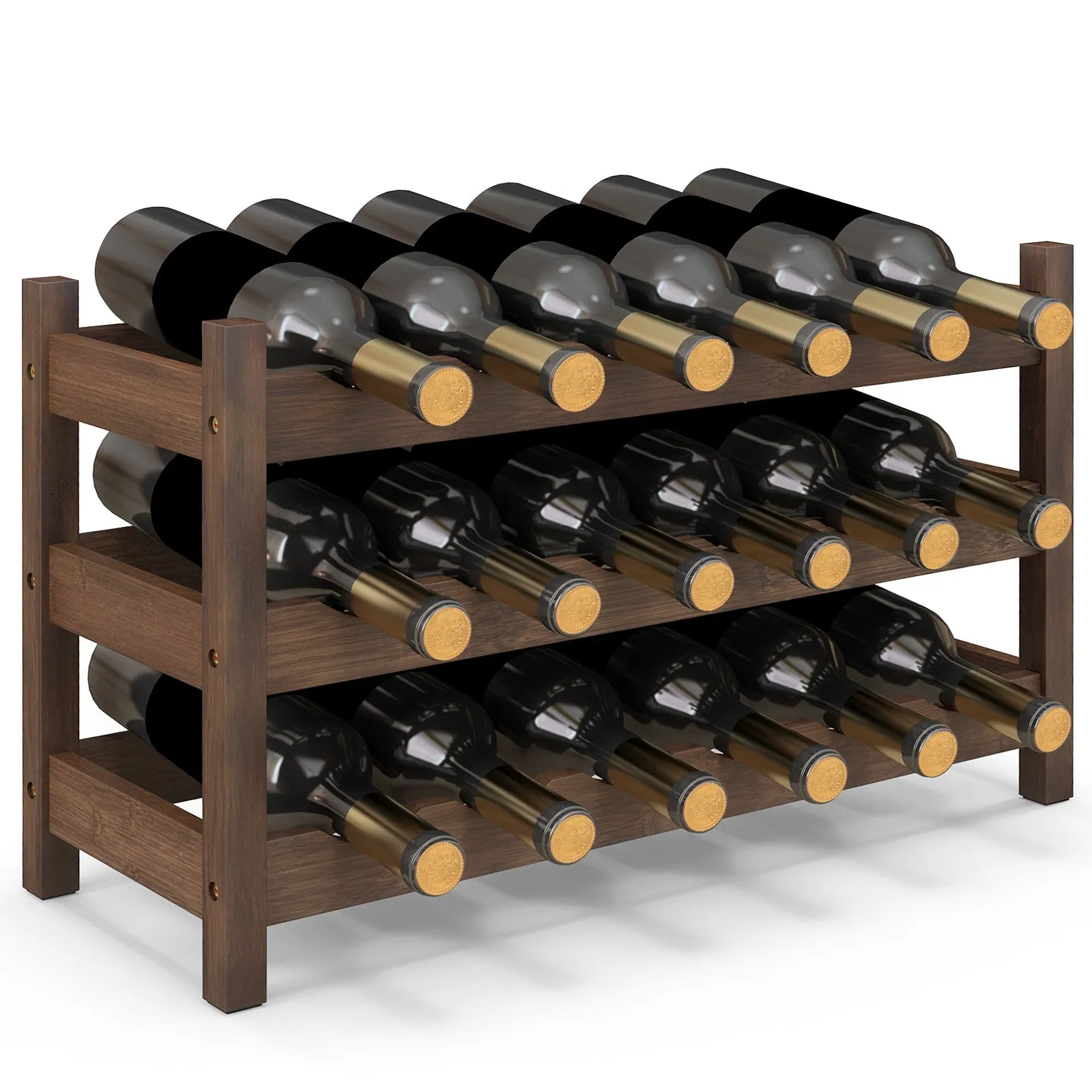 3-Tier Bamboo Wine Rack with Wave Slot for Kitchen-Coffee