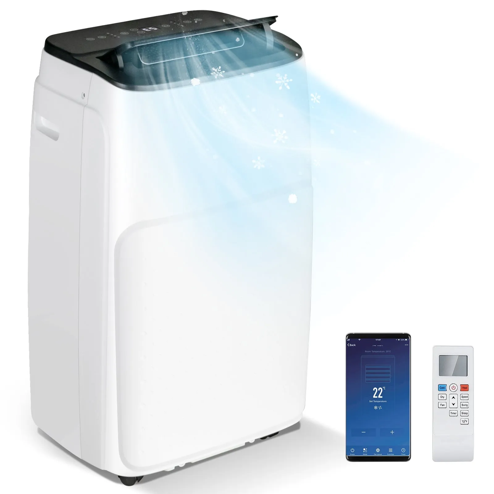 4-in-1 Portable Air Conditioner with Multi-Speed Fan and Remote Control-White