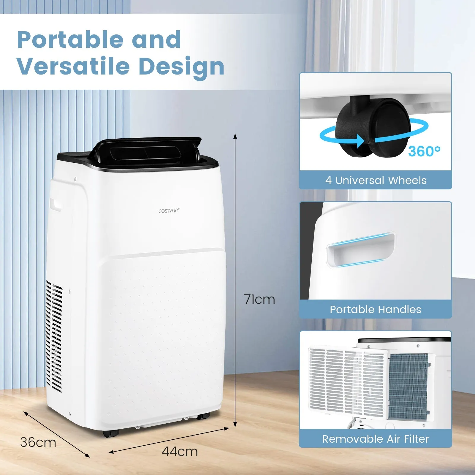 4-in-1 Portable Air Conditioner with Multi-Speed Fan and Remote Control-White