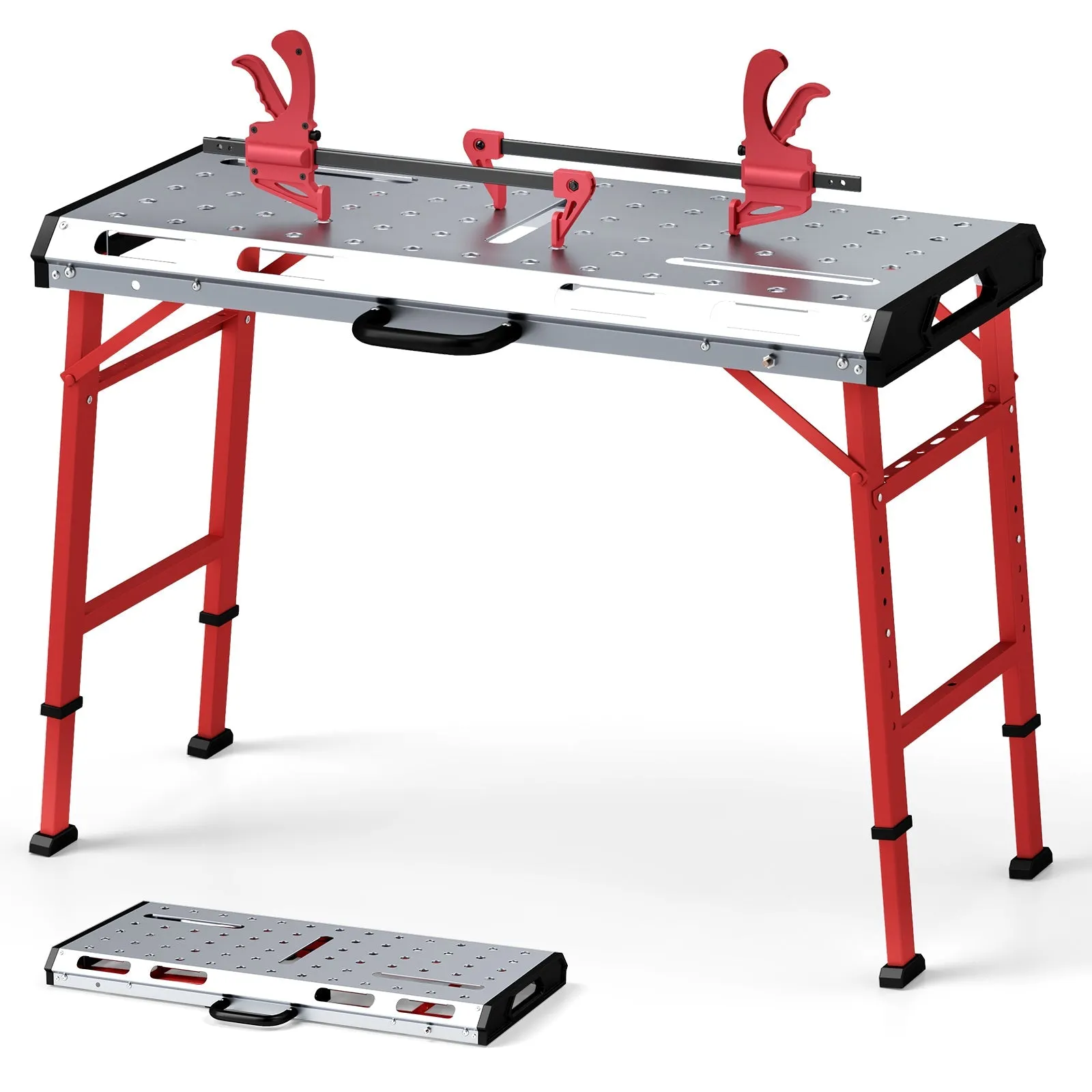 42 Inches x 21 Inches Welding Table with Adjustable Height-Silver