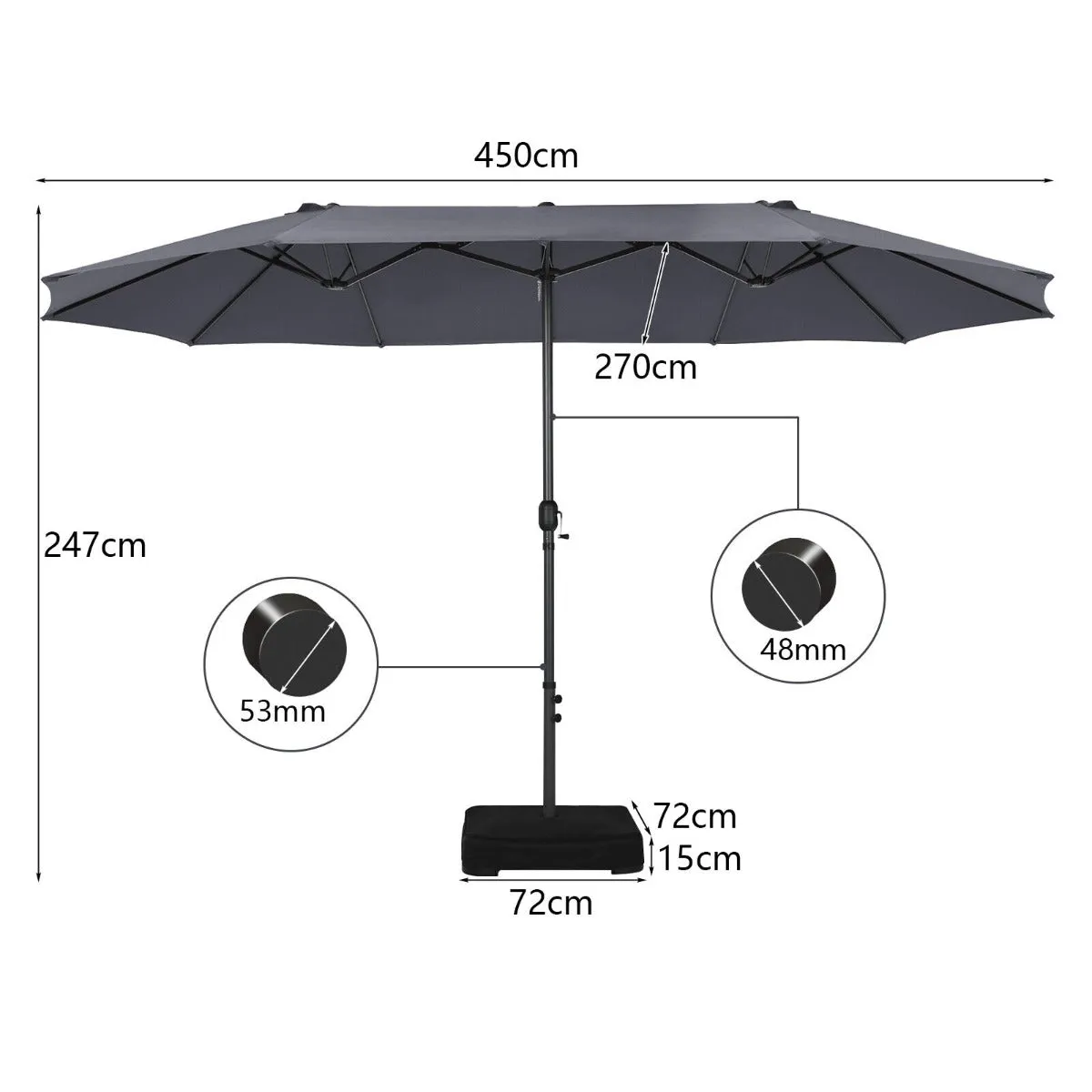 450CM Double Sided Outdoor Umbrella Twin Size with Crank Handle-Dark Grey