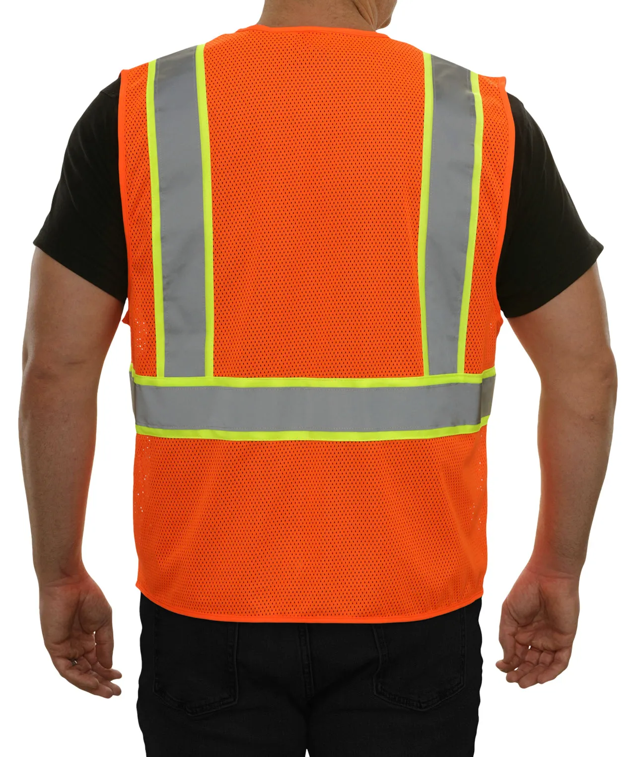 586ETOR Economy Safety Vest: Hi-Vis Orange Vest: Zip Mesh Contrasting Tape: ANSI 2