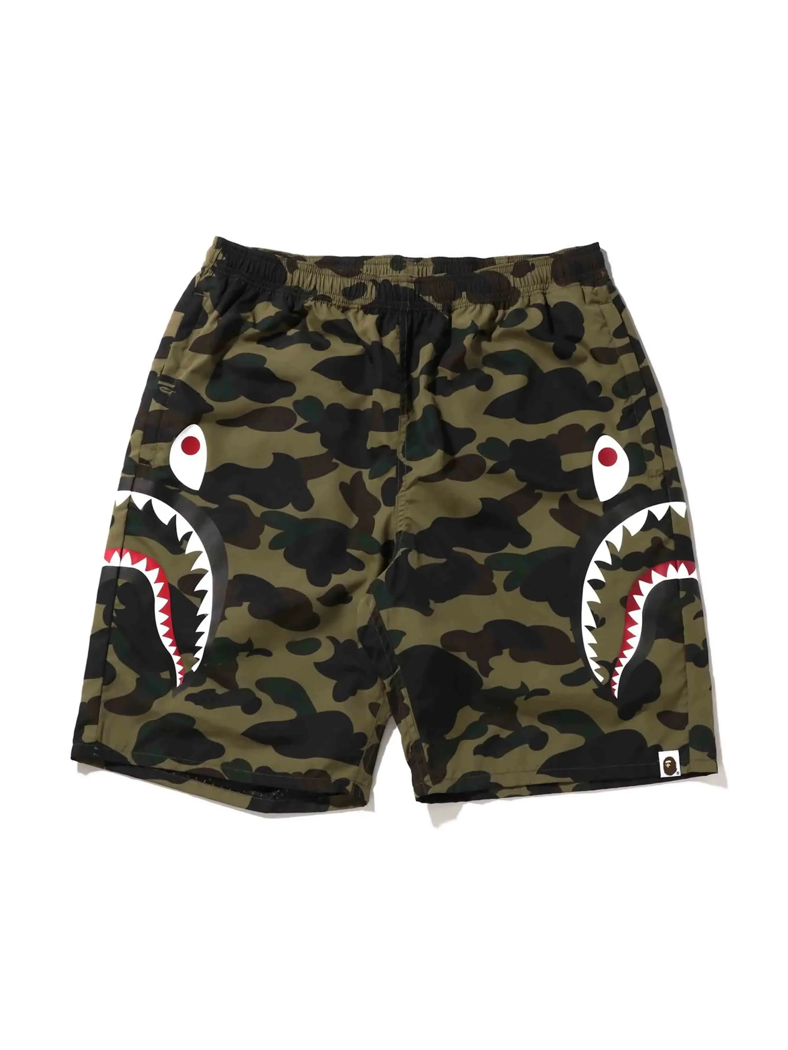 A Bathing Ape Camo Side Shark Beach Shorts Green