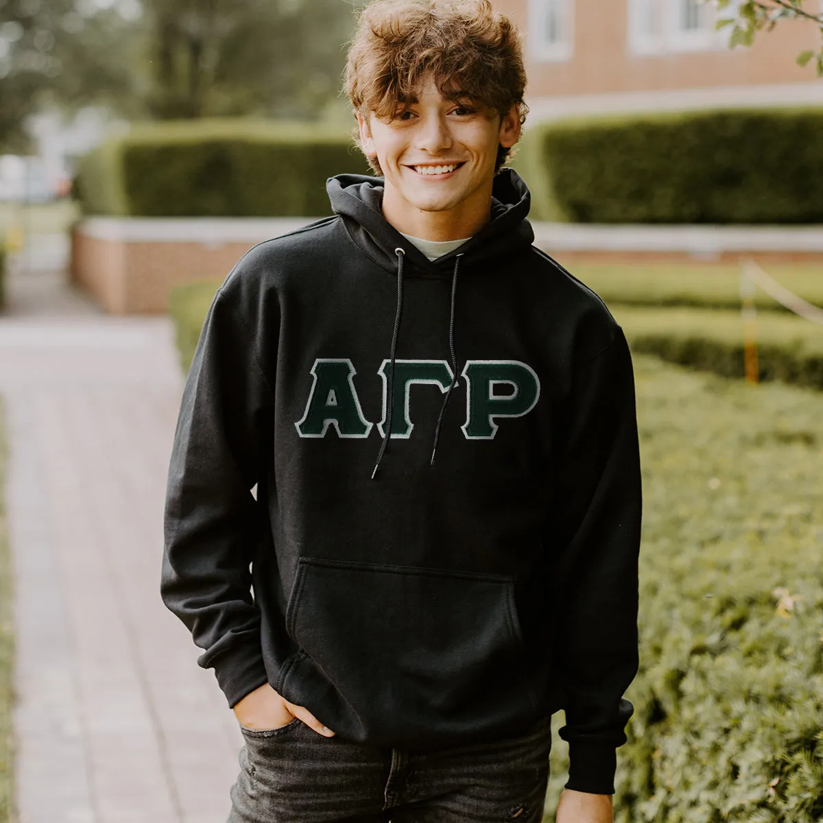 AGR Black Hoodie with Sewn On Greek Letters