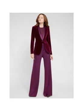 Alice   Olivia - Macey Fitted Strong Shoulder Velvet Blazer in Merlot