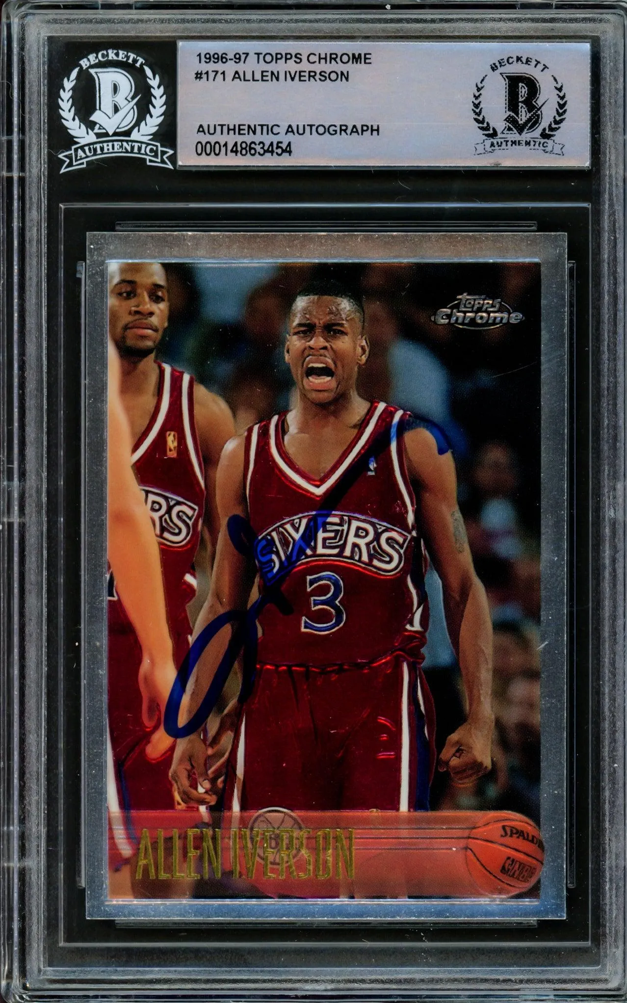 Allen Iverson Autographed 1996-97 Topps Chrome Rookie Card #171 Philadelphia 76ers Beckett BAS #14863454