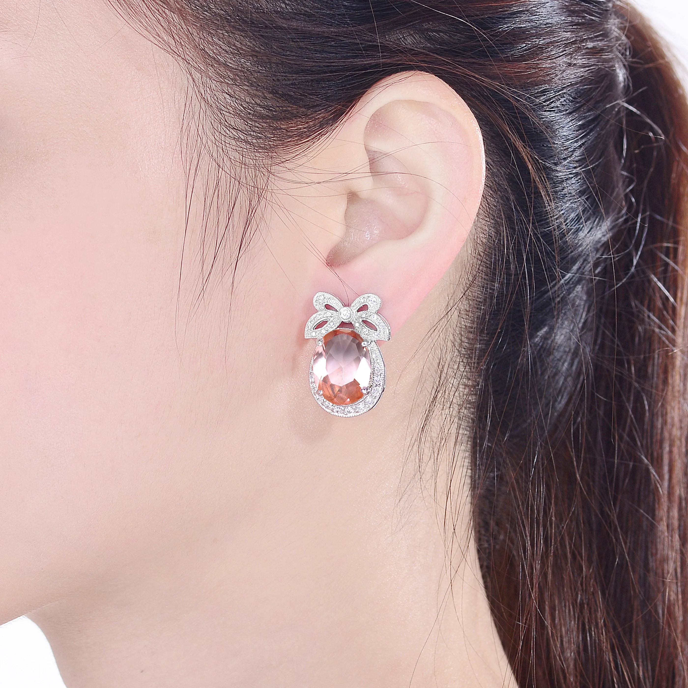 Antoinette Pink Bow Rose Earrings