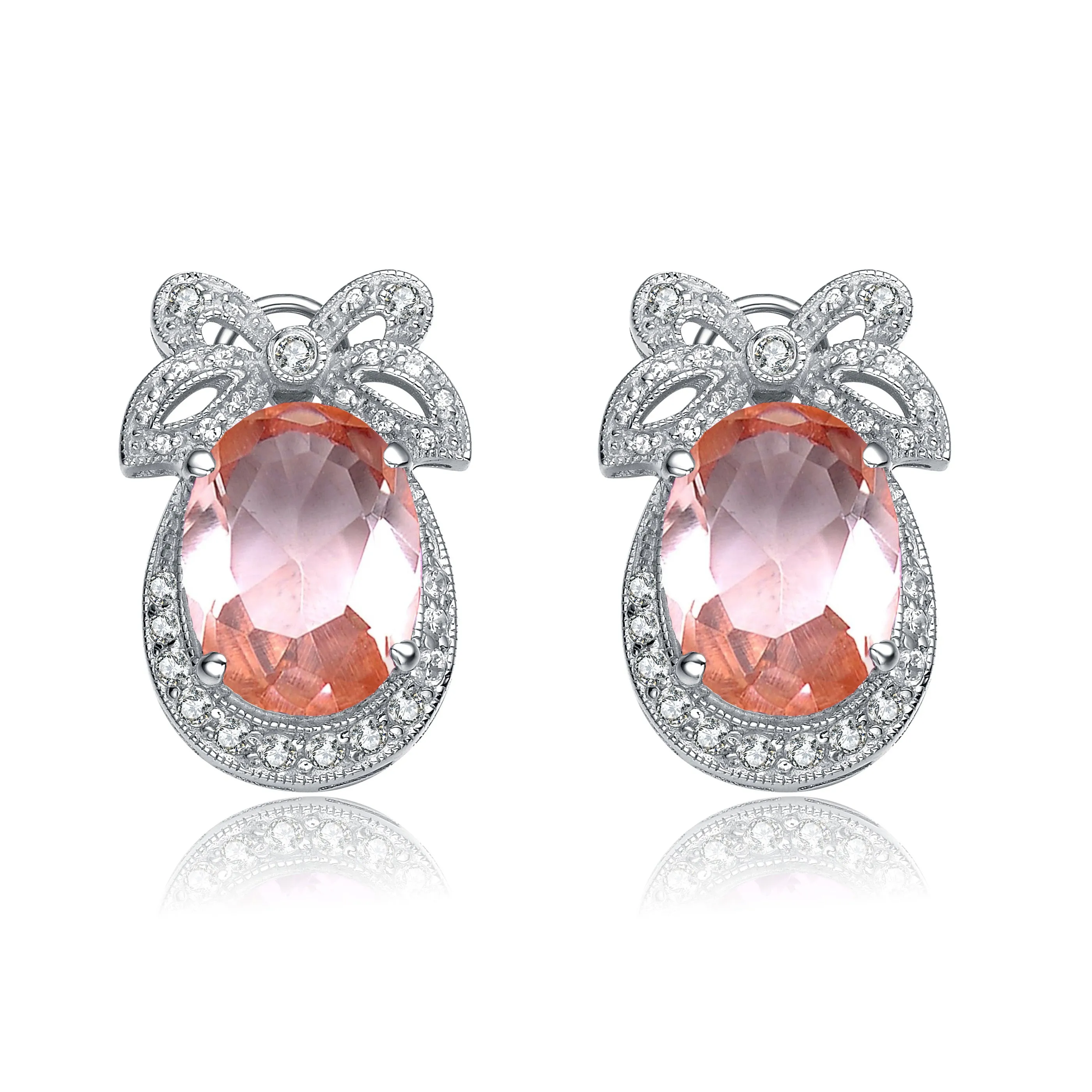 Antoinette Pink Bow Rose Earrings