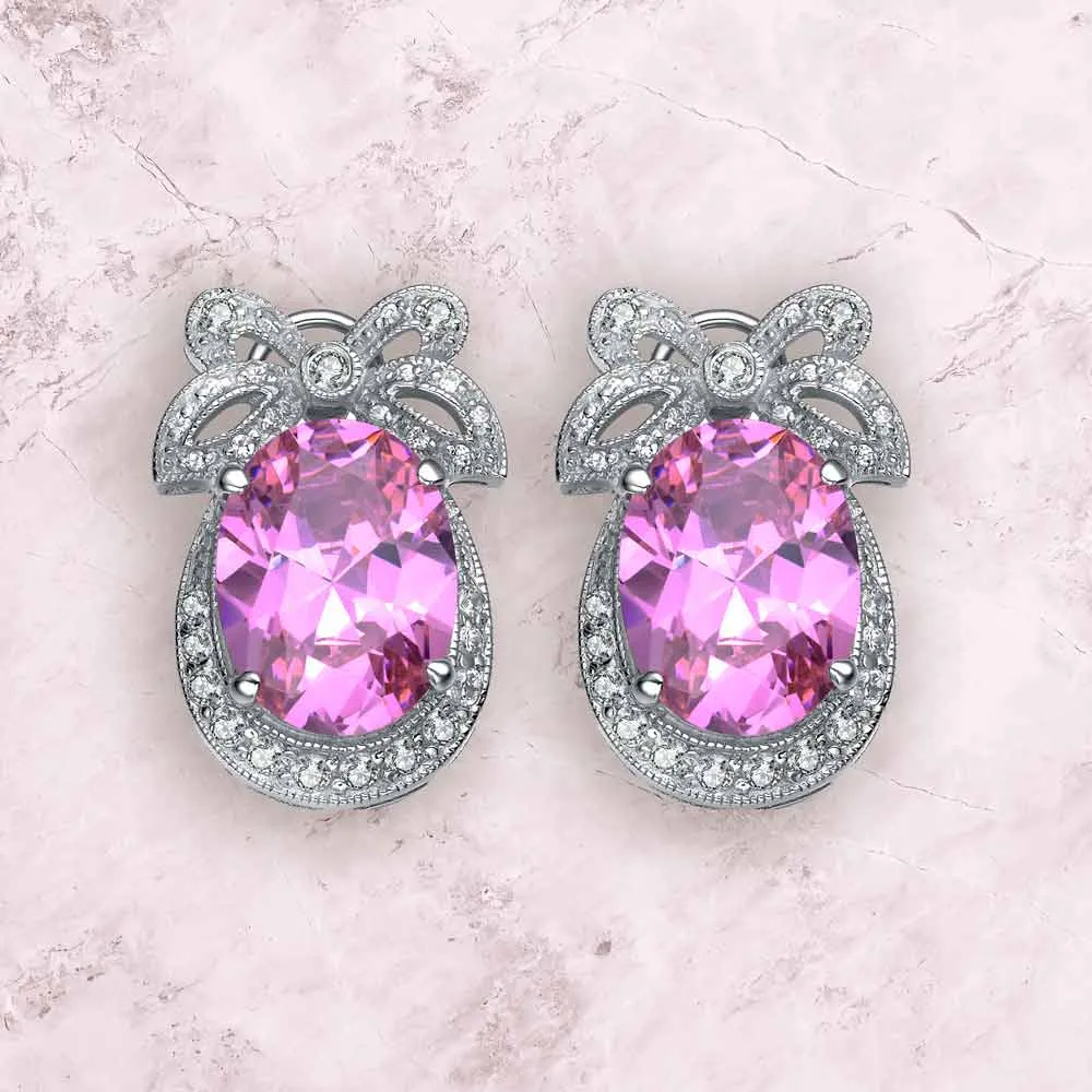 Antoinette Pink Bow Rose Earrings