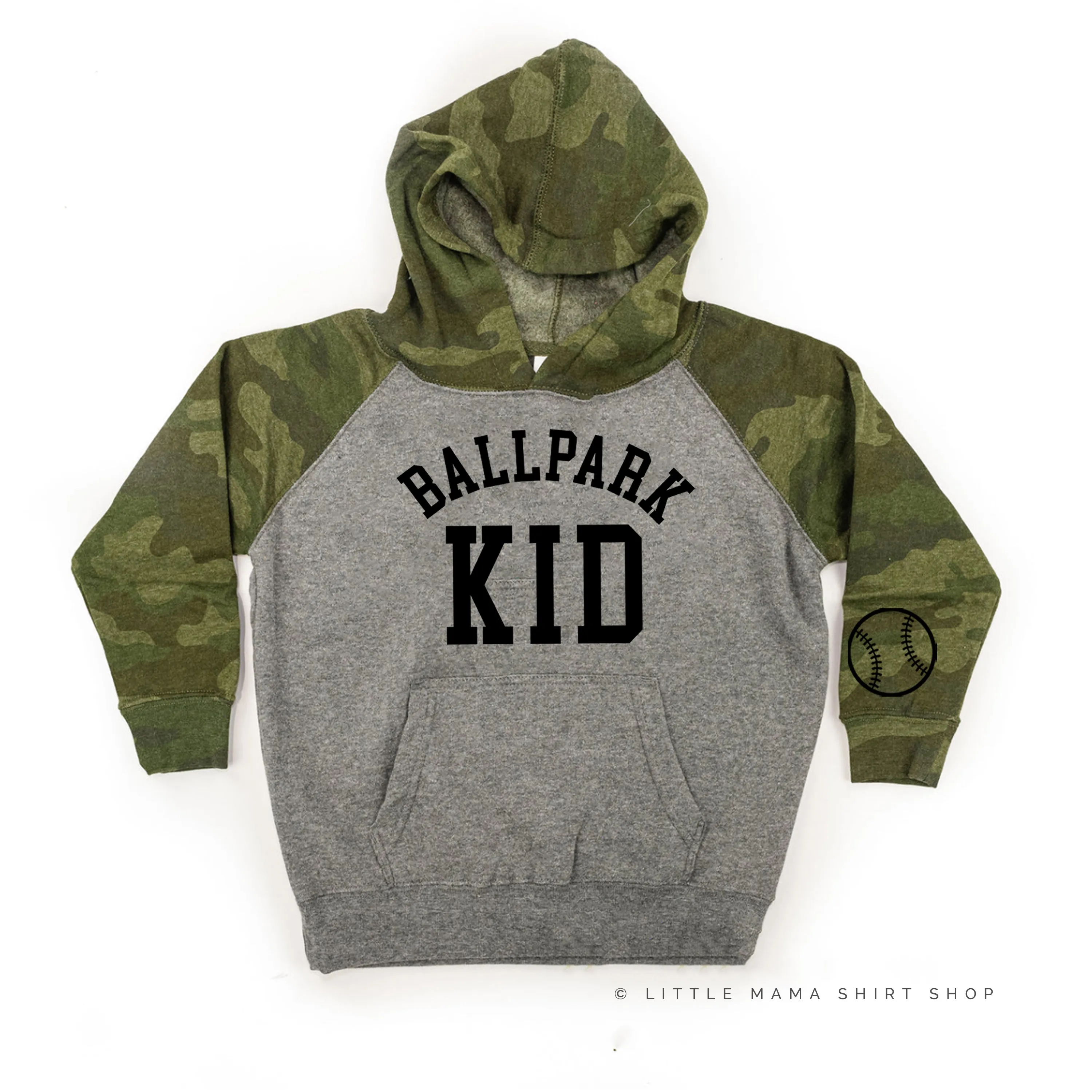 Ballpark Kid - Baseball Detail on Sleeve - CHILD HOODIE