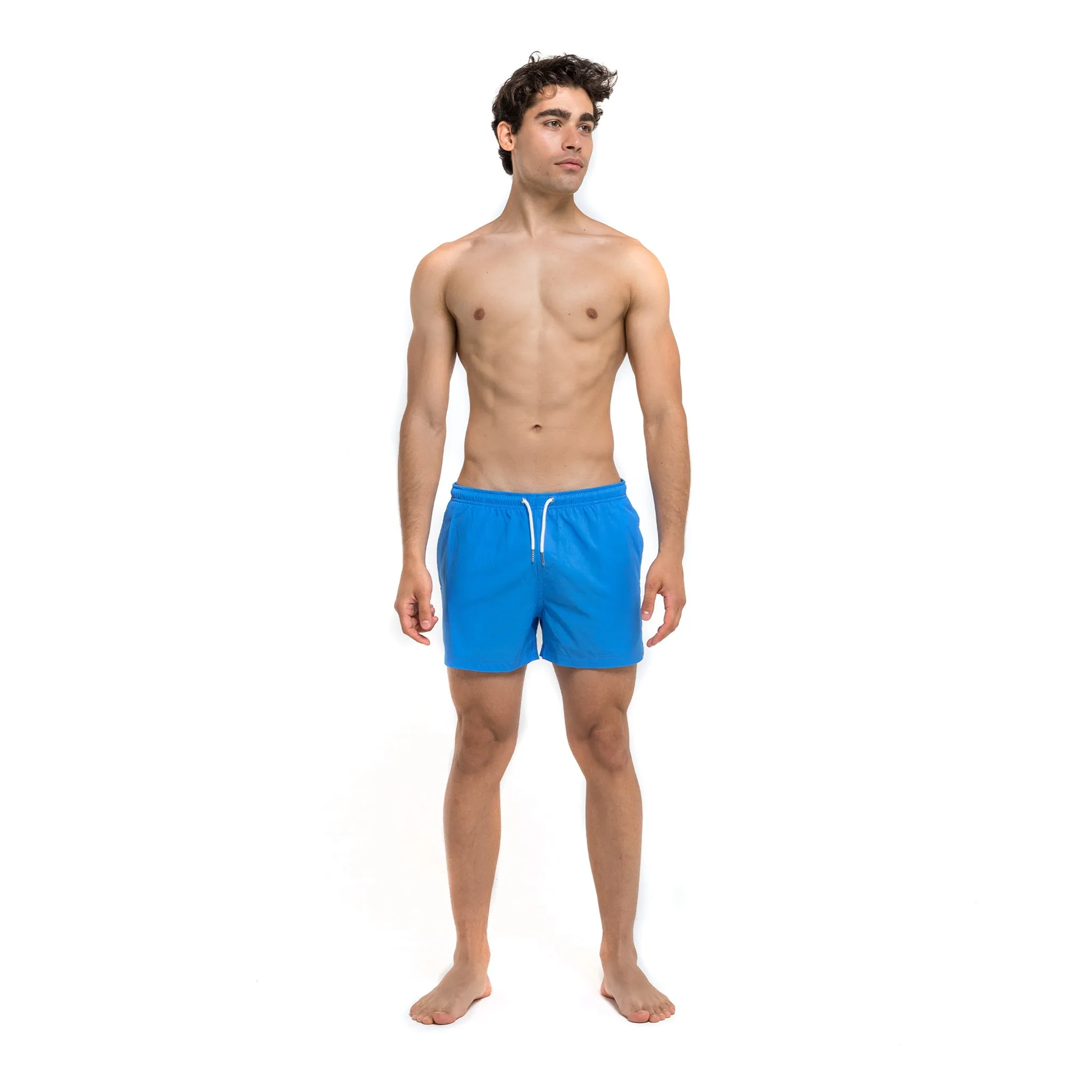 Blue Solid Green Pocket - 3.5" Swim Trunks