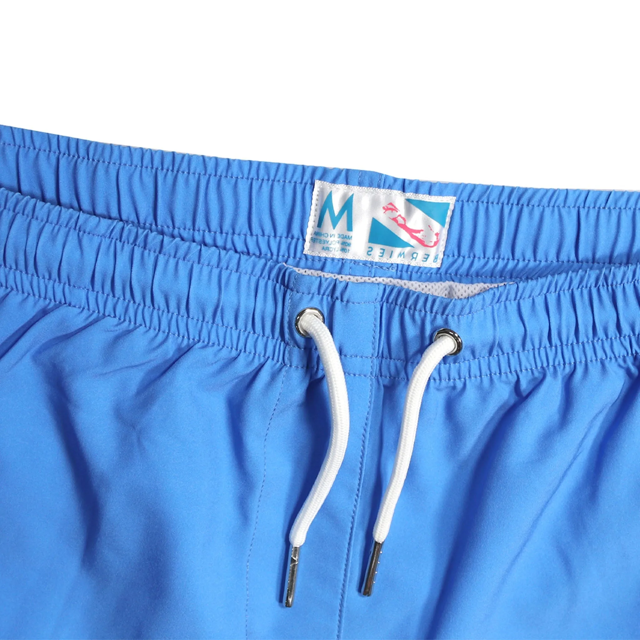 Blue Solid Green Pocket - 3.5" Swim Trunks