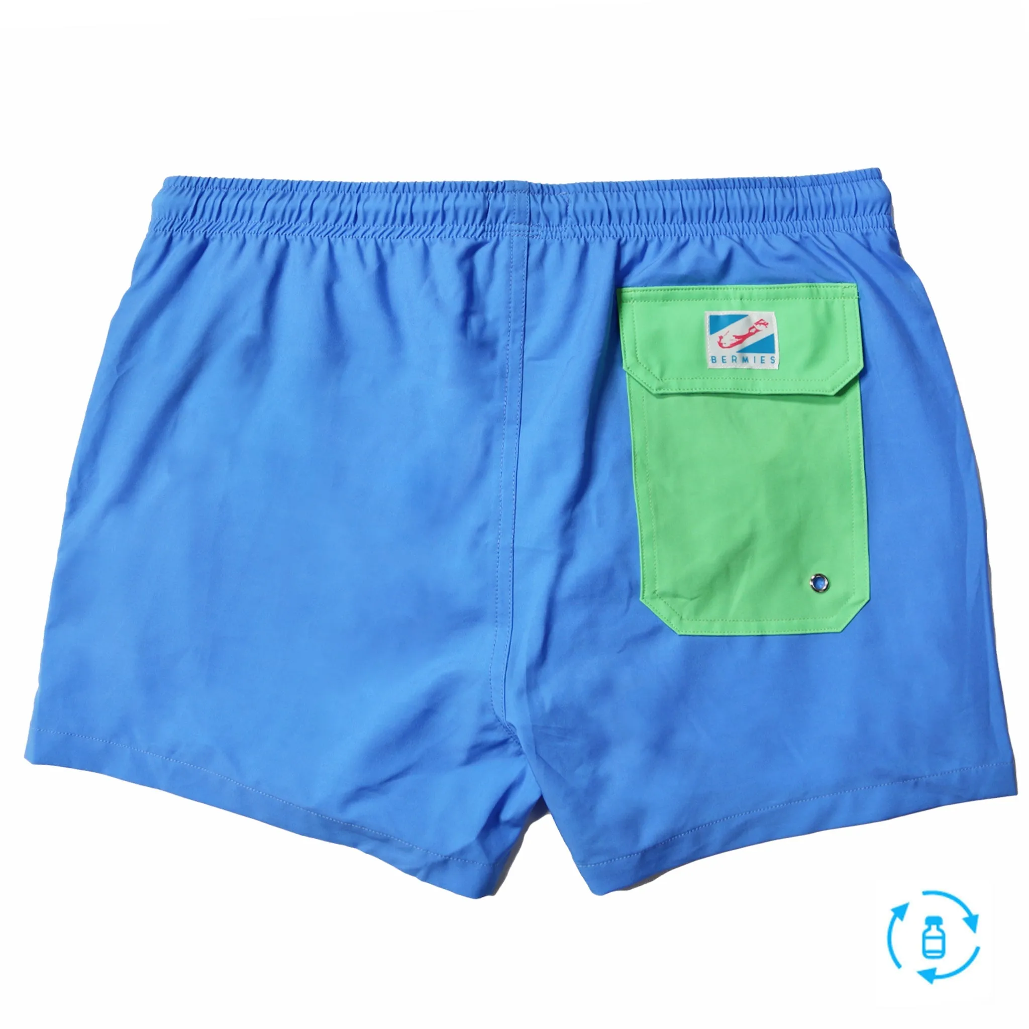 Blue Solid Green Pocket - 3.5" Swim Trunks