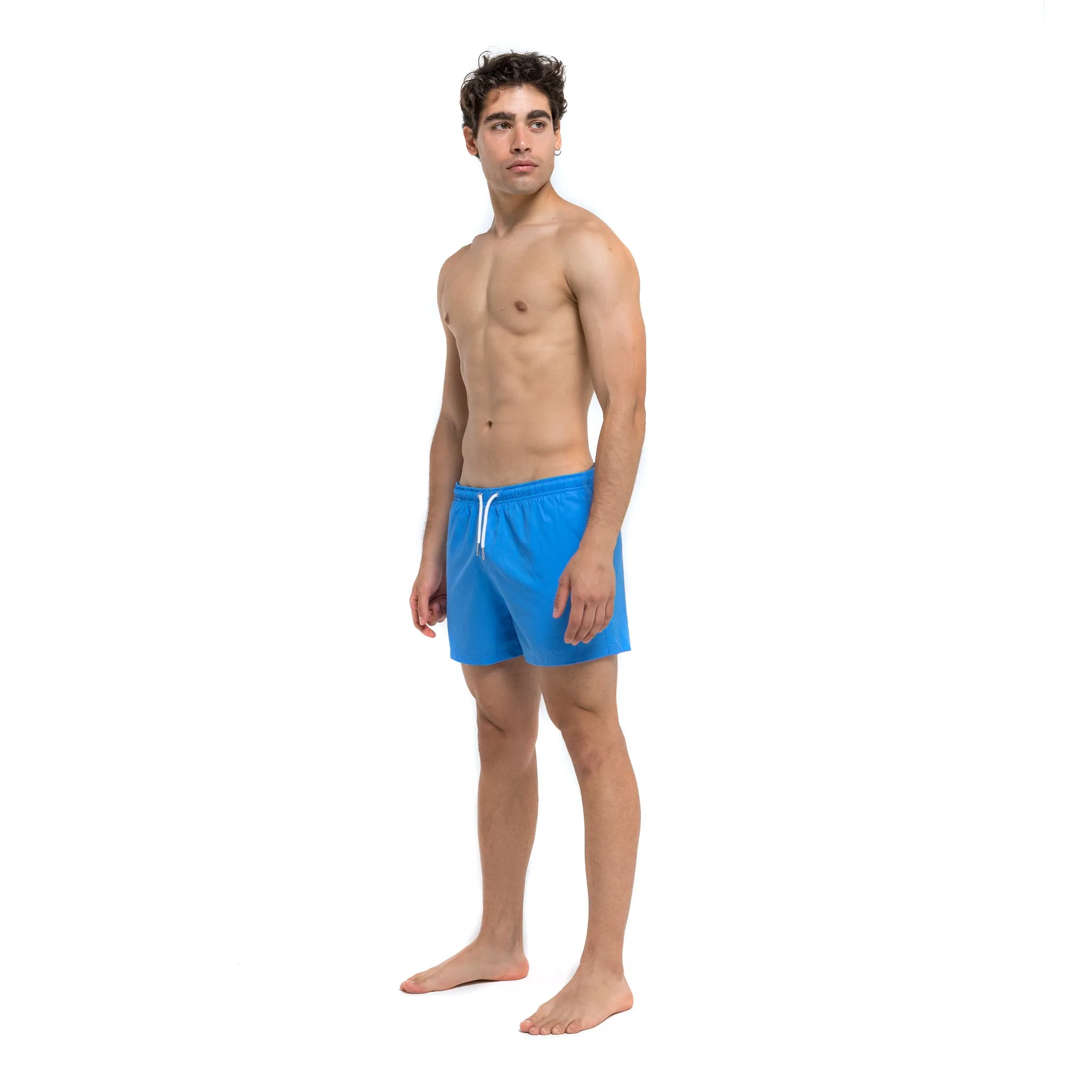 Blue Solid Green Pocket - 3.5" Swim Trunks