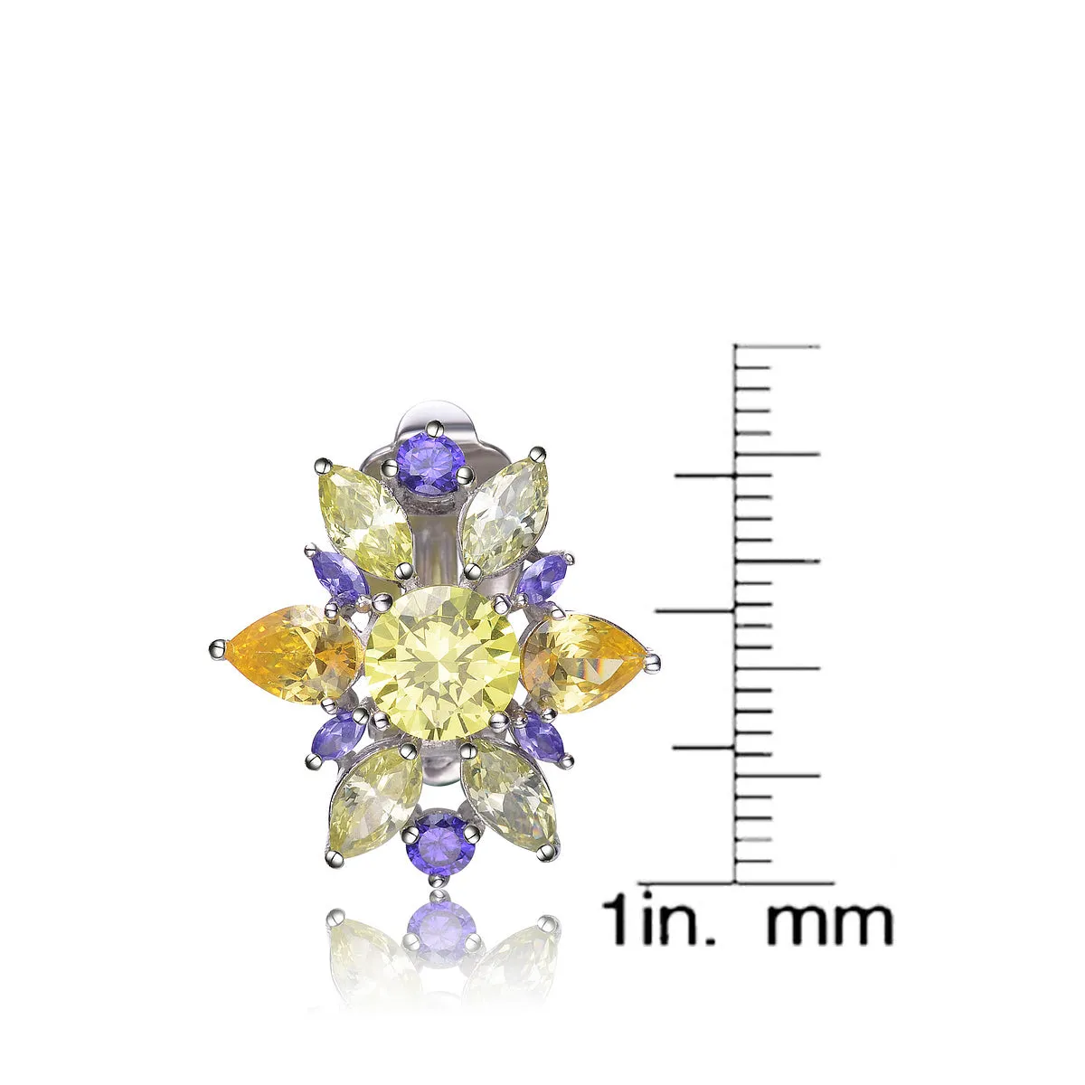 Cubic Zirconia Sterling Silver Rhodium Plated Lemon, Amethyst And Peridot Flower Earrings