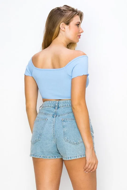 Daisy Off The Shoulder Bow Shape Crop Top