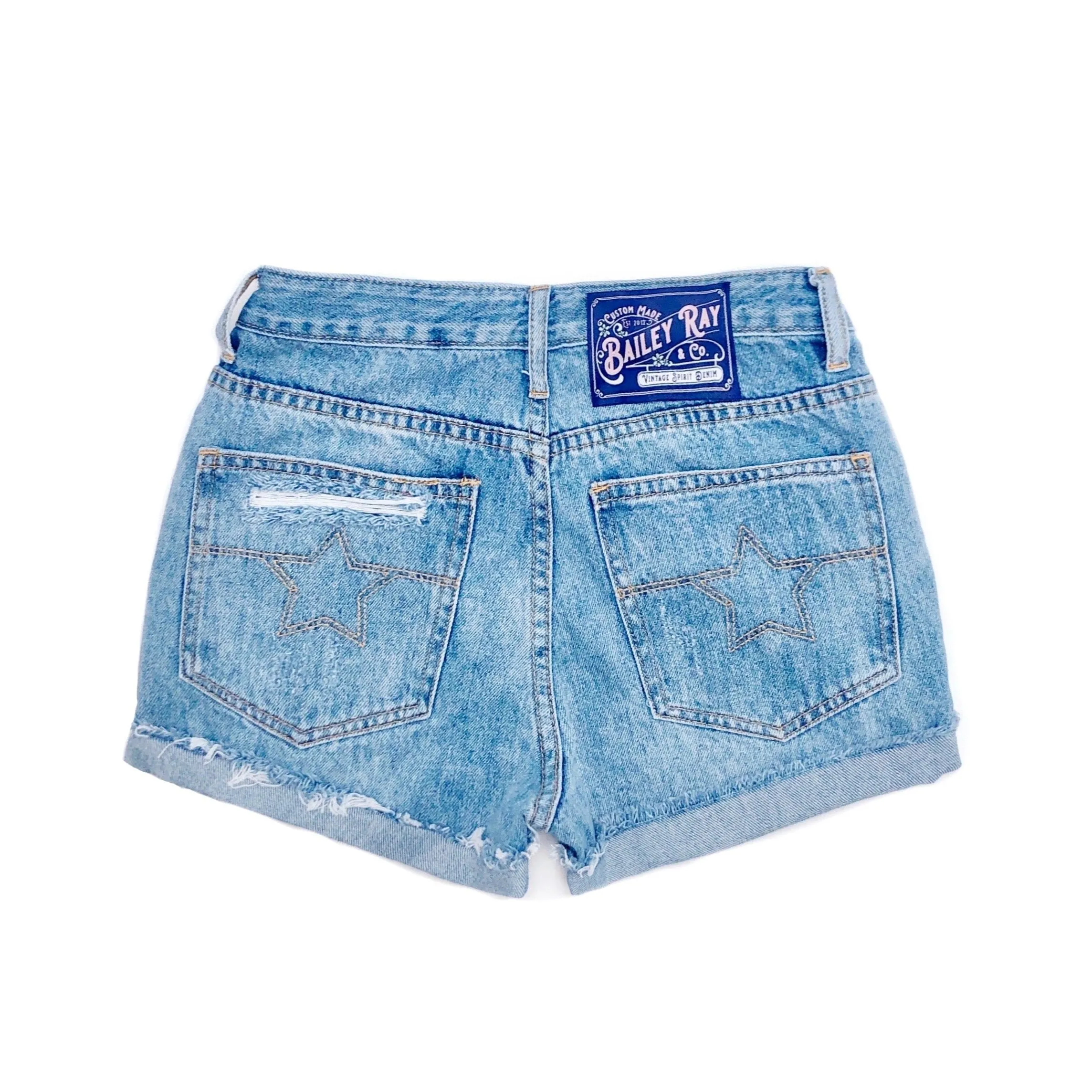 Distressed High Waisted Denim Shorts  - The Poppy