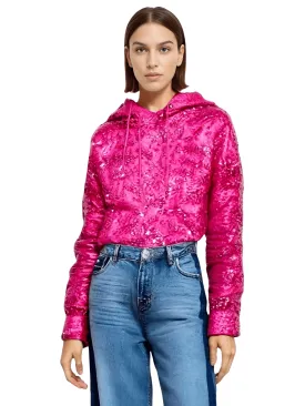 F/W Designer Tops Women's Pink Beaded Hoodie Loose Jacquard