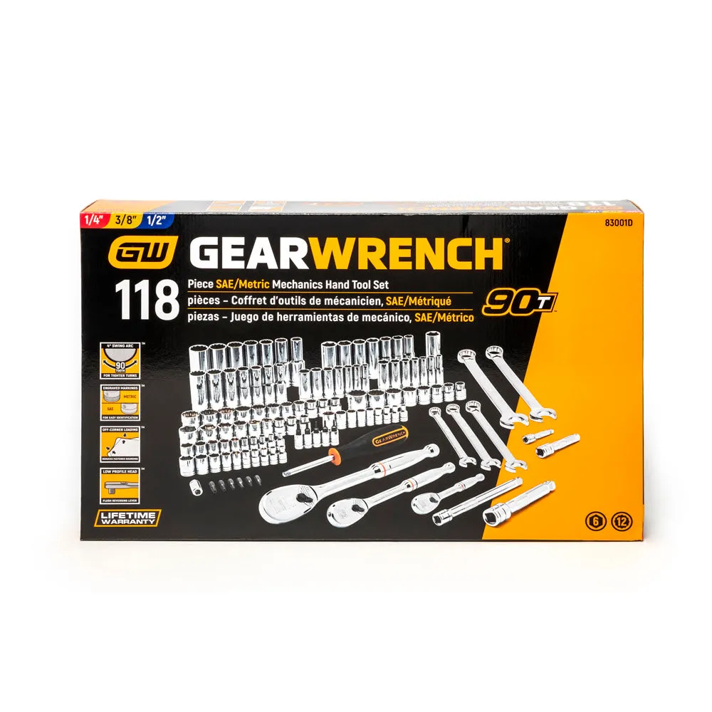 GearWrench 83001D 118 Pc. 1/4", 3/8" & 1/2" Drive 6 & 12 Point Standard & Deep SAE/Metric Mechanics Tool Set