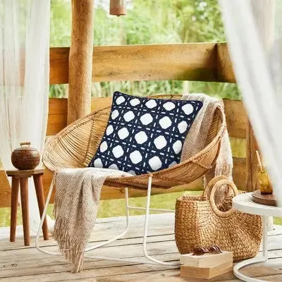 Geometric Rattan Indoor/Outdoor Throw Pillow Navy - Edie@Home