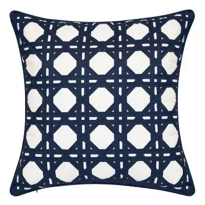 Geometric Rattan Indoor/Outdoor Throw Pillow Navy - Edie@Home