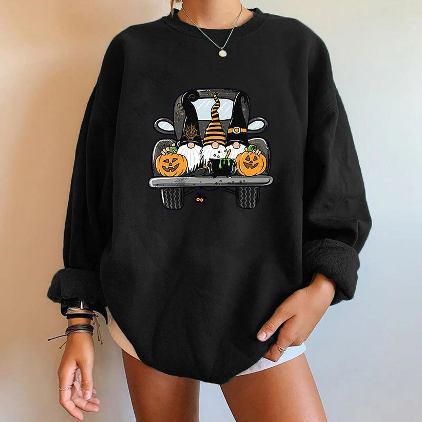 Halloween plus velvet sweatshirt print long sleeves