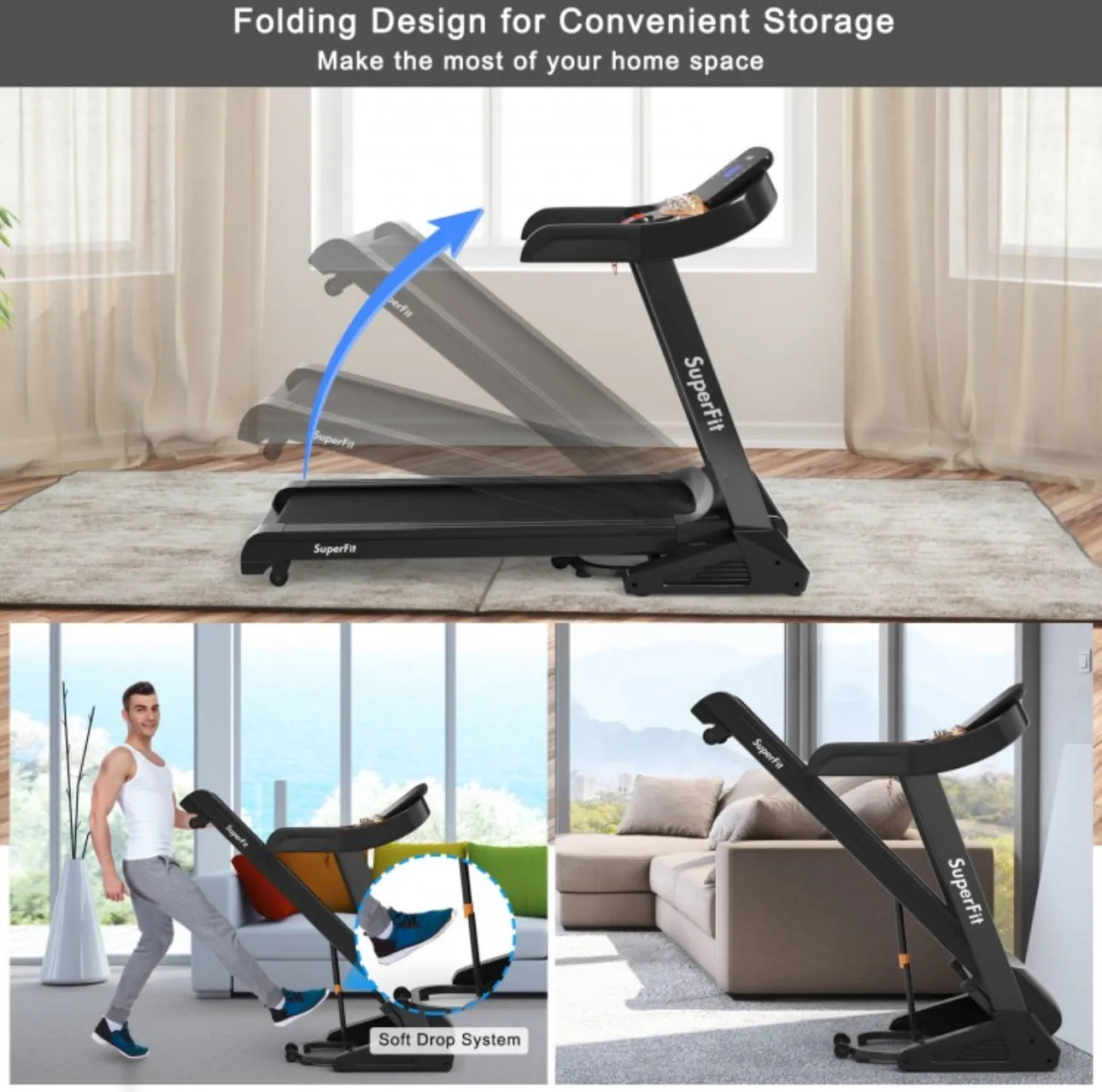 Heavy Duty Powerful 3.75Hp Quiet Motor Electric Folding Treadmill With Automatic Incline 16 Training Programs | App Control | Shock Absorber