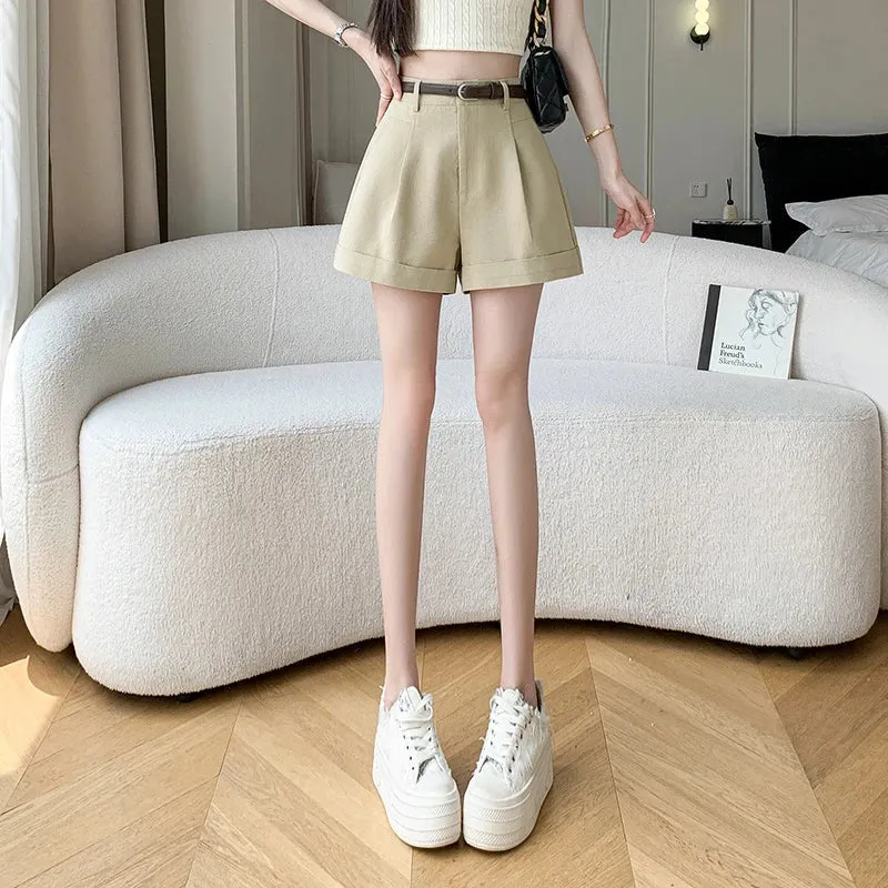 High Women's A-Line Shorts 2024 Summer Elegant Solid Pockets Office Lady Style Casual Shorts