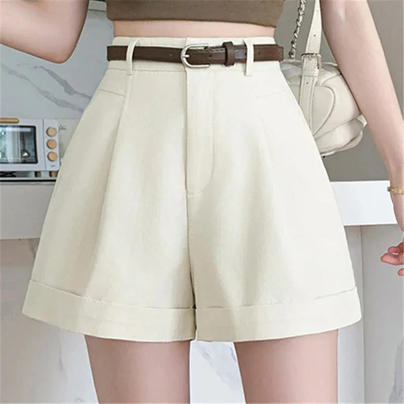 High Women's A-Line Shorts 2024 Summer Elegant Solid Pockets Office Lady Style Casual Shorts