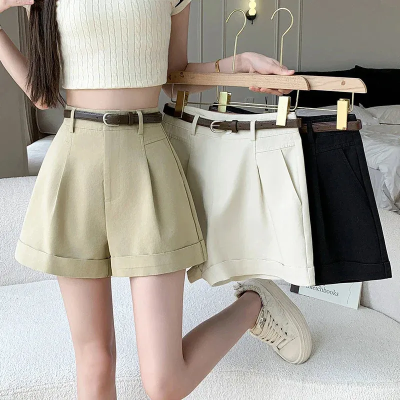 High Women's A-Line Shorts 2024 Summer Elegant Solid Pockets Office Lady Style Casual Shorts