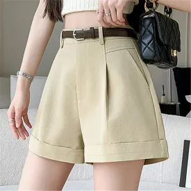 High Women's A-Line Shorts 2024 Summer Elegant Solid Pockets Office Lady Style Casual Shorts