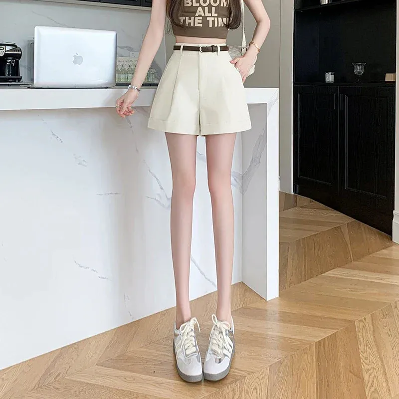 High Women's A-Line Shorts 2024 Summer Elegant Solid Pockets Office Lady Style Casual Shorts