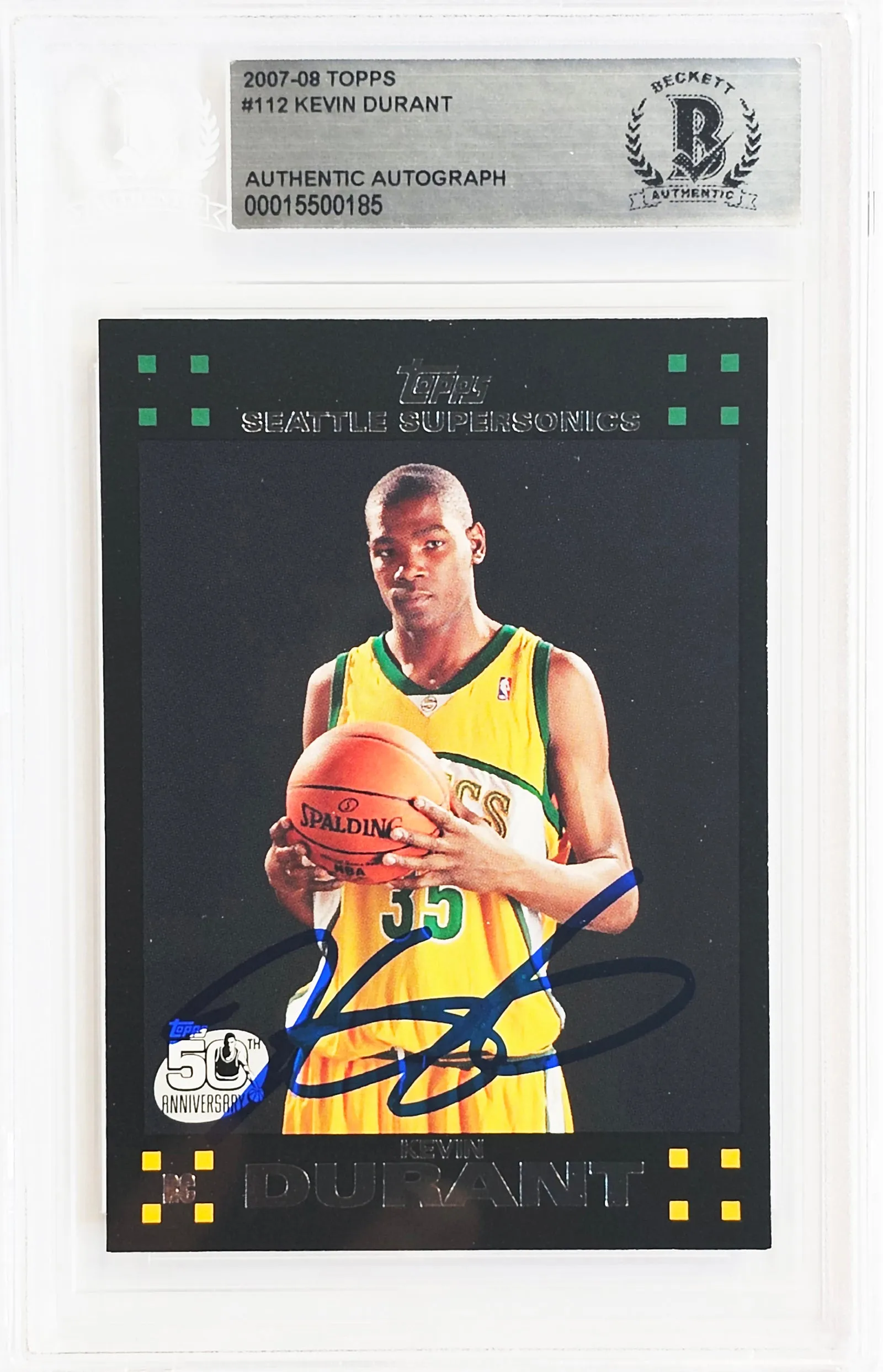 Kevin Durant Autographed 2007-08 Topps Rookie Card #112 Seattle Sonics On Card Beckett BAS #15500185