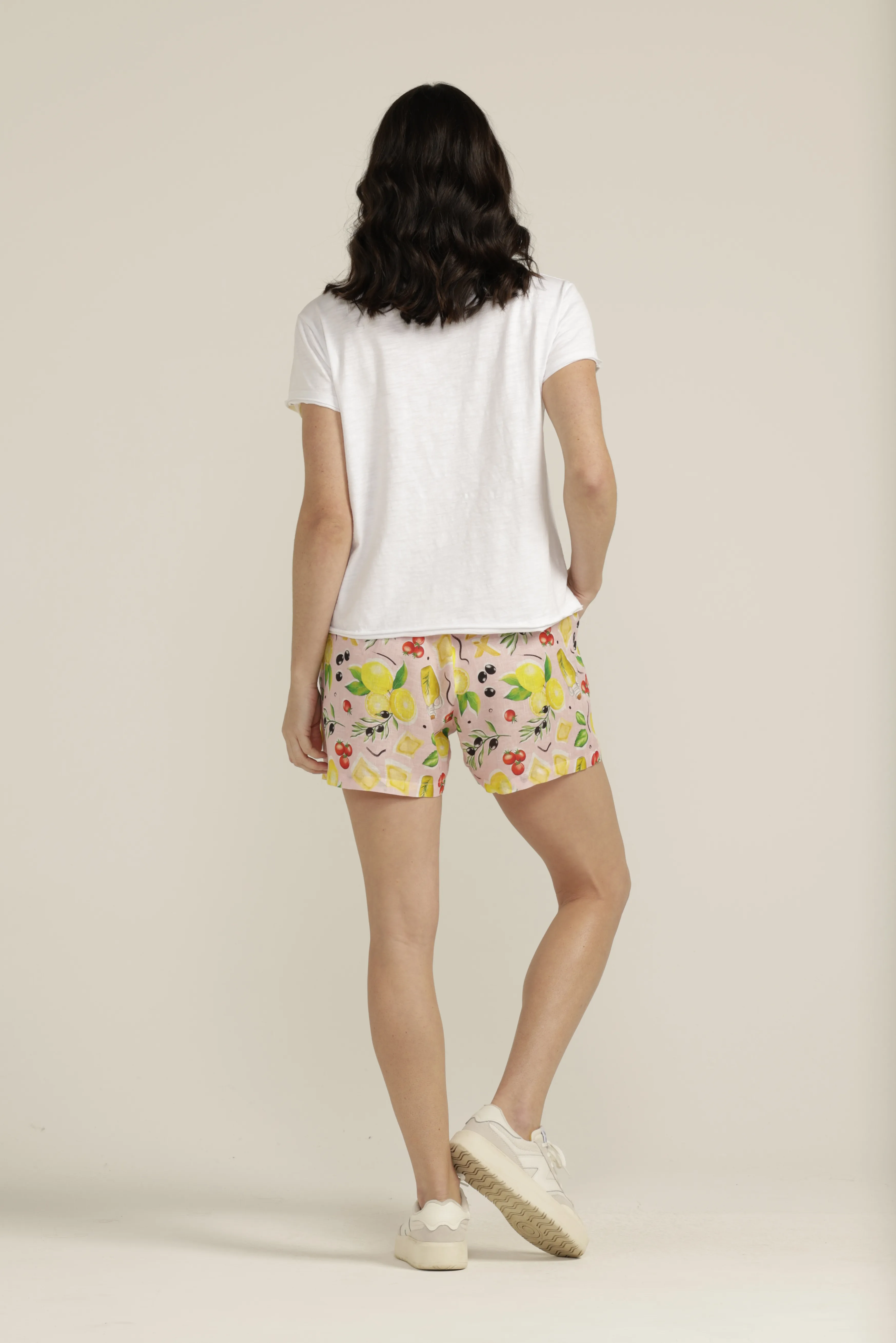 Linen Lemon Print Drawcord Shorts