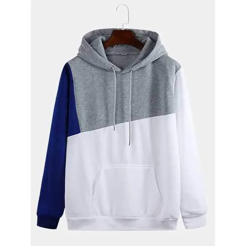 Mens Plain Contrast Color Patchwork Hoodies