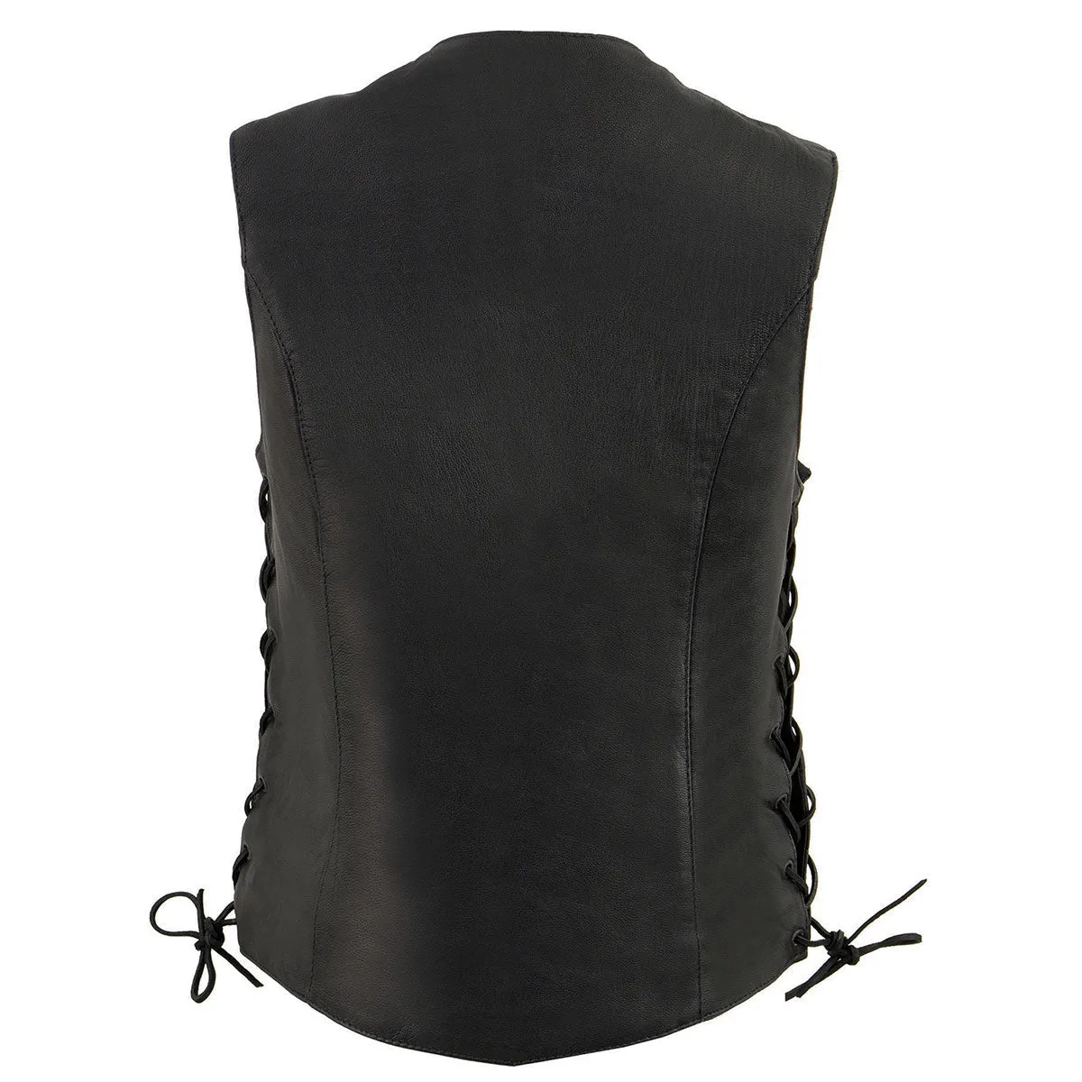 Milwaukee Leather MLL4546 Women's Black Naked Leather Lightweight 4-Snap V-Neck Side Lace Motorcycle Rider Vest