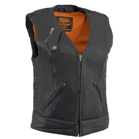 Milwaukee Leather MLL4571 Ladies 'Crinkled' Black Lightweight Leather Vest