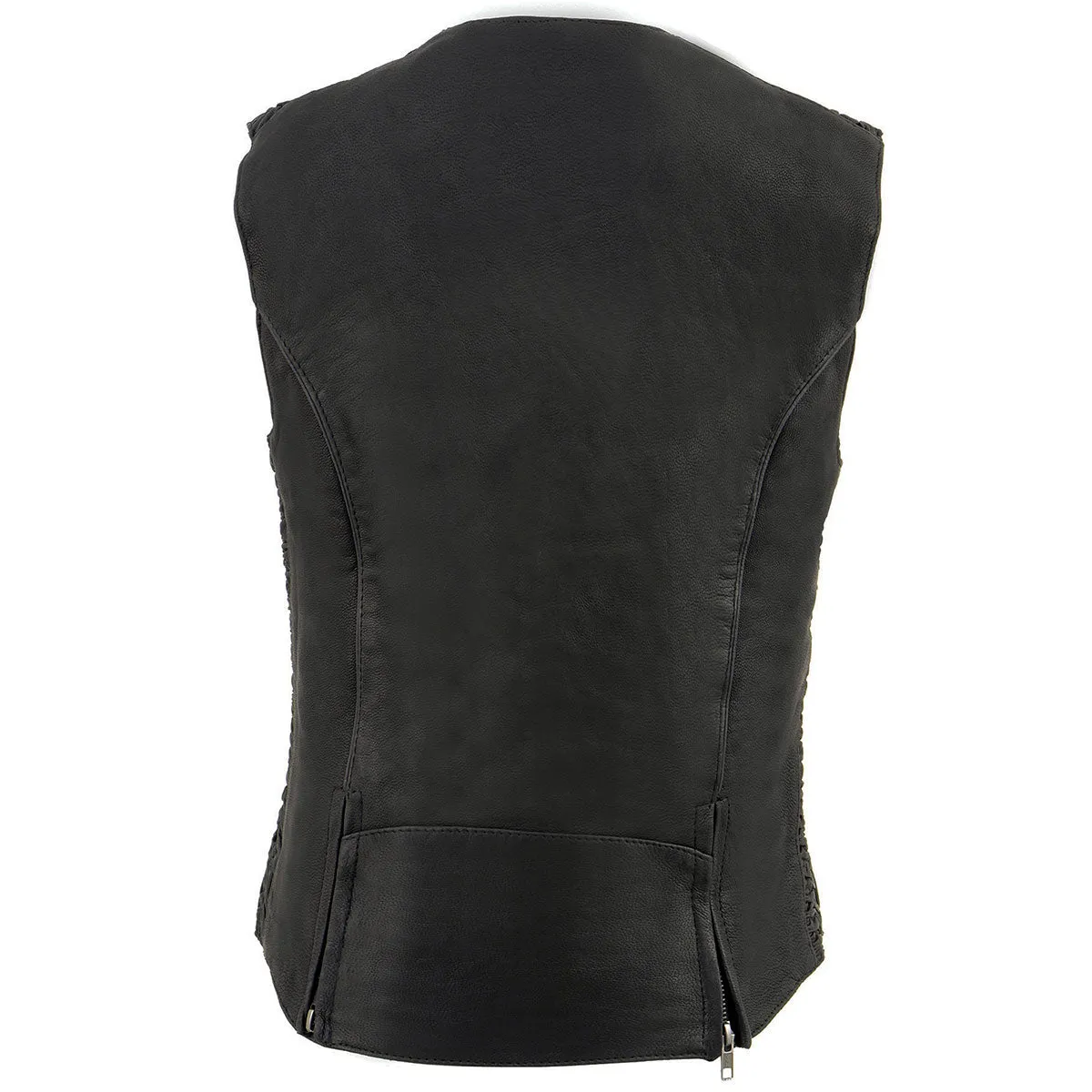 Milwaukee Leather MLL4571 Ladies 'Crinkled' Black Lightweight Leather Vest