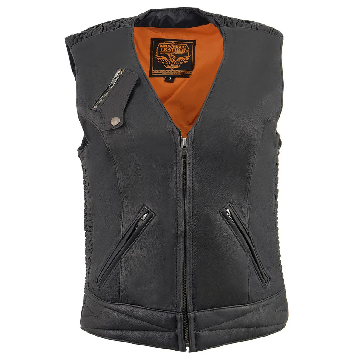 Milwaukee Leather MLL4571 Ladies 'Crinkled' Black Lightweight Leather Vest