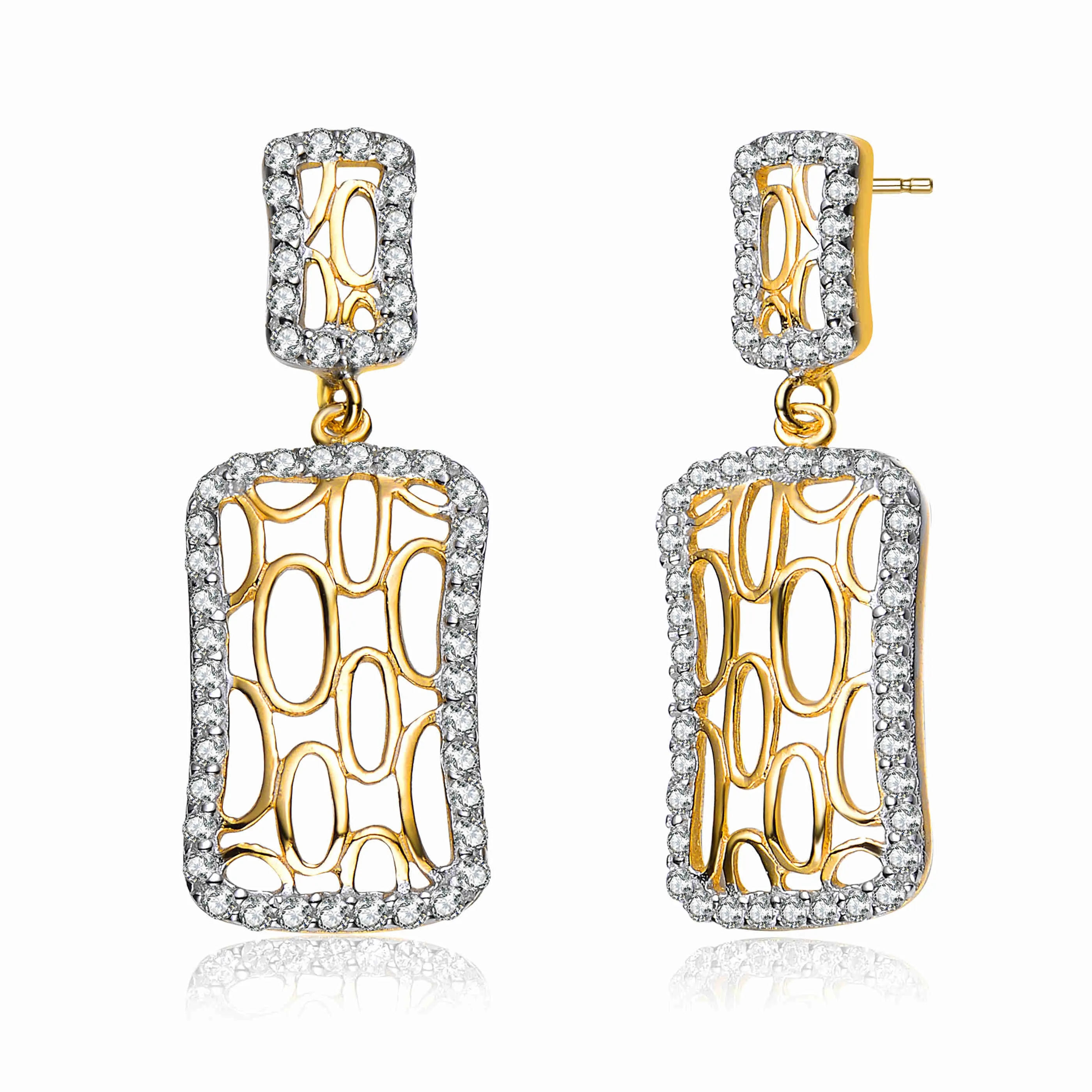 Monique Two Tone Square Drop Earrings