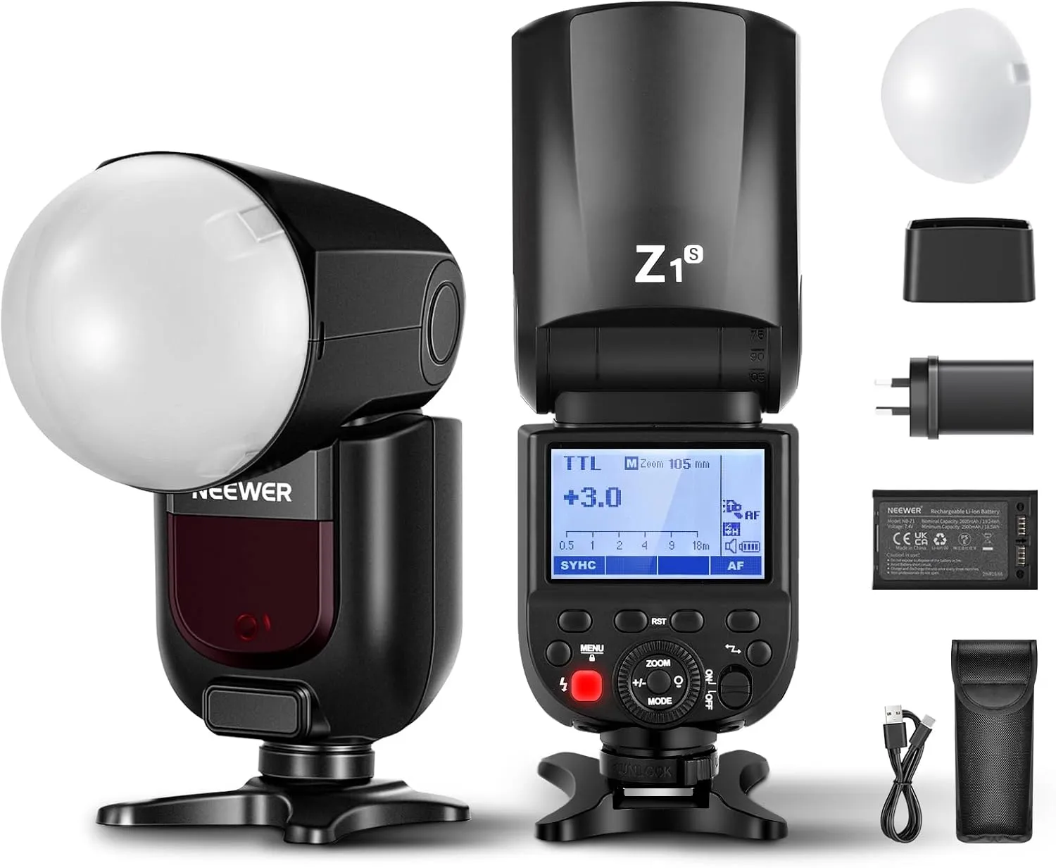 NEEWER Z1-S TTL Round Head Flash Speedlite With Magnetic Dome Diffuser