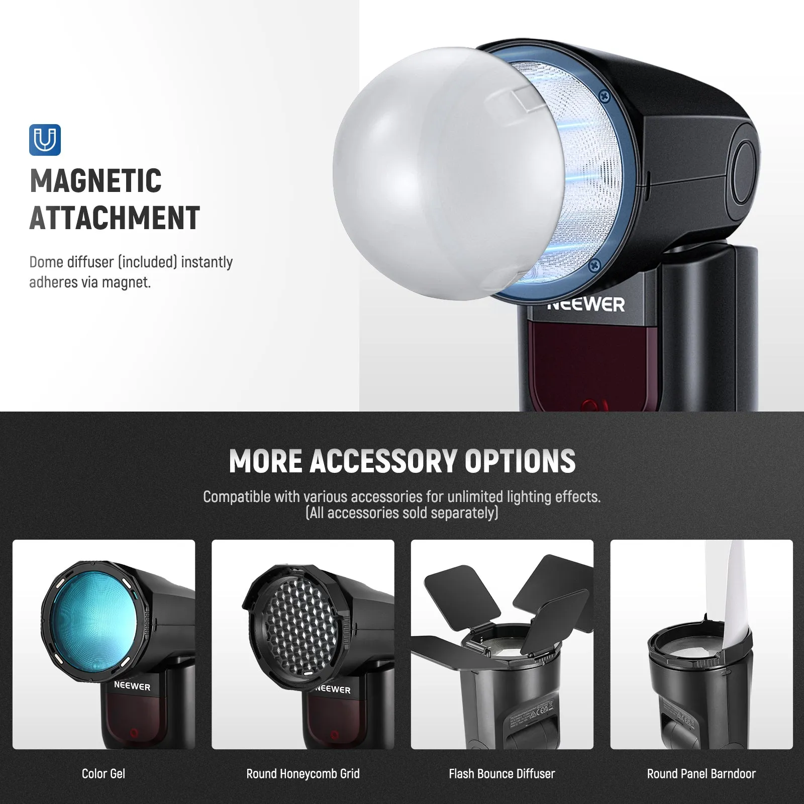 NEEWER Z1-S TTL Round Head Flash Speedlite With Magnetic Dome Diffuser