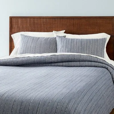 New Hearth & Hand with Magnolia King 3-Piece Blue Washed Loop Stripe Comforter Bedding Set