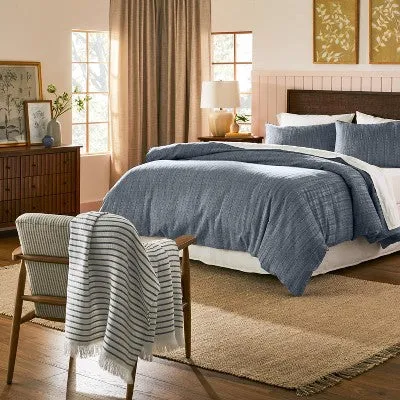 New Hearth & Hand with Magnolia King 3-Piece Blue Washed Loop Stripe Comforter Bedding Set